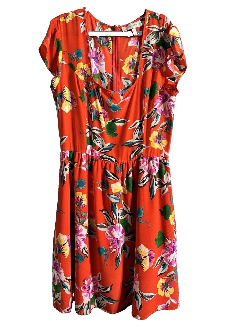 Yumi Kim 100% Silk Red Tropical Floral Fit & Flare Dress‎ - Size Medium